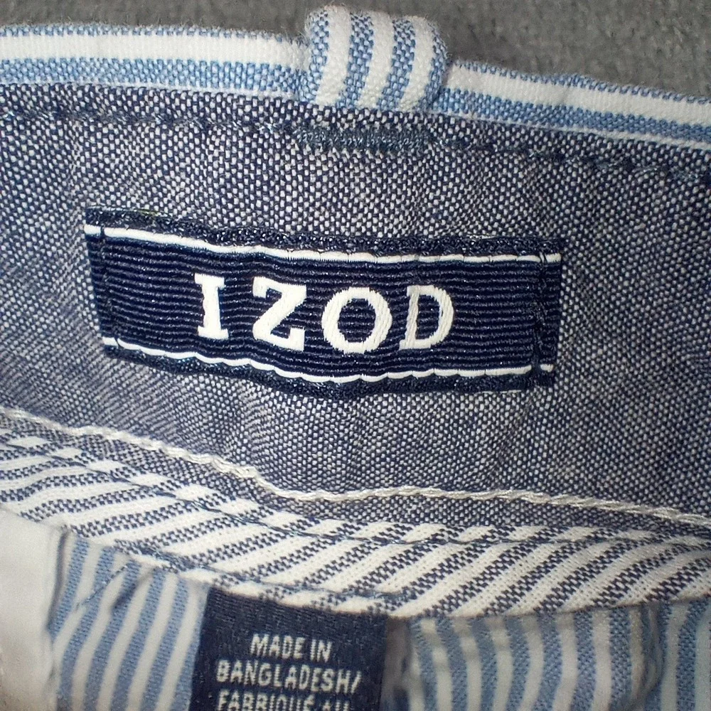 Izod Seersucker Shorts Mens Size 34 Preppy Bermuda Striped Blue White‎ Beach